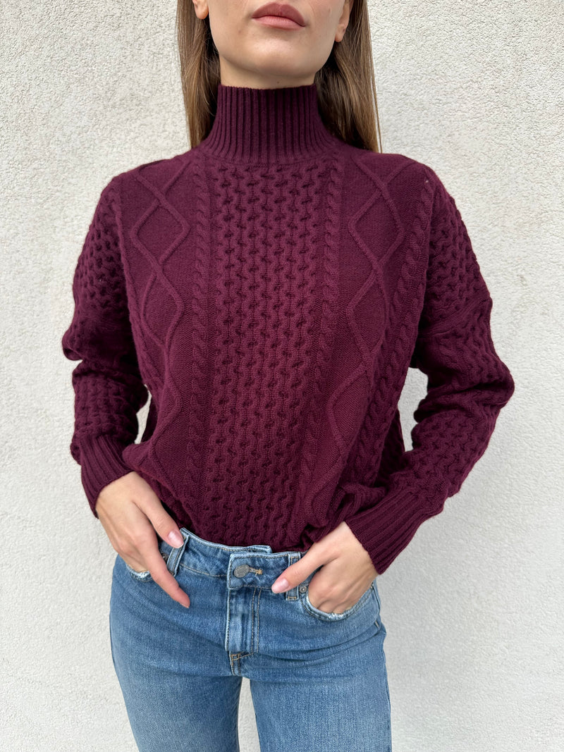 Maglione trecce BORDEAUX - VICOLO