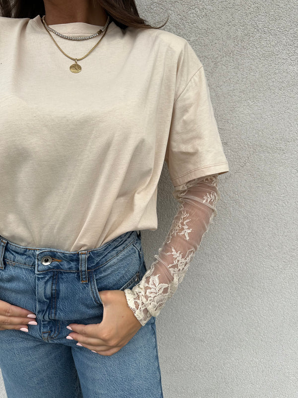 T-shirt maniche pizzo VANIGLIA - VICOLO