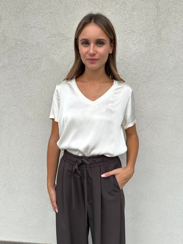 T-shirt lucida V panna - VICOLO