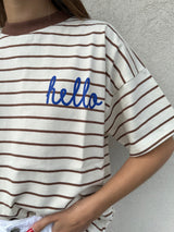 T-shirt righe caffè HELLO - VICOLO