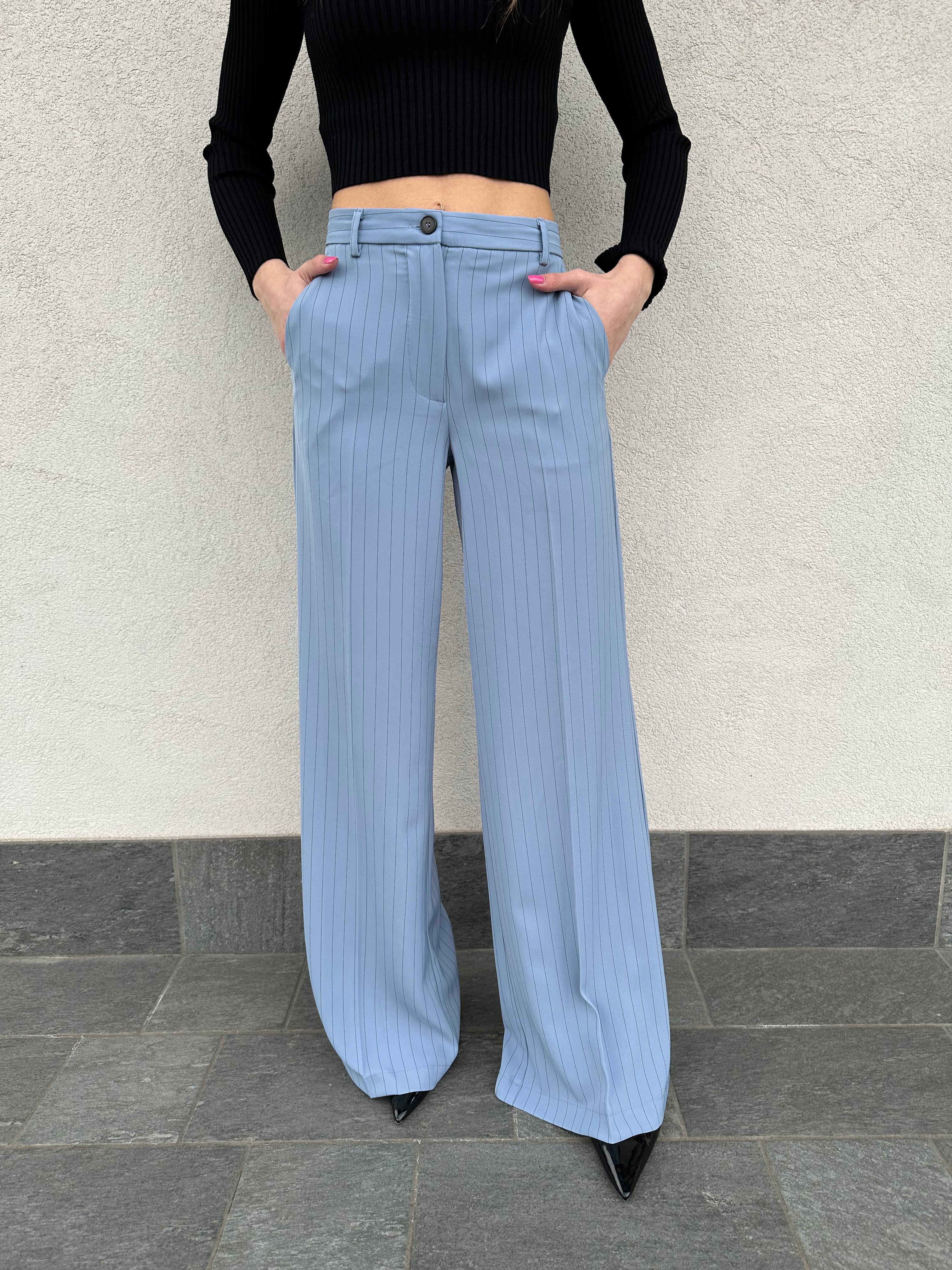 Pantalone gessato azzurro - VICOLO
