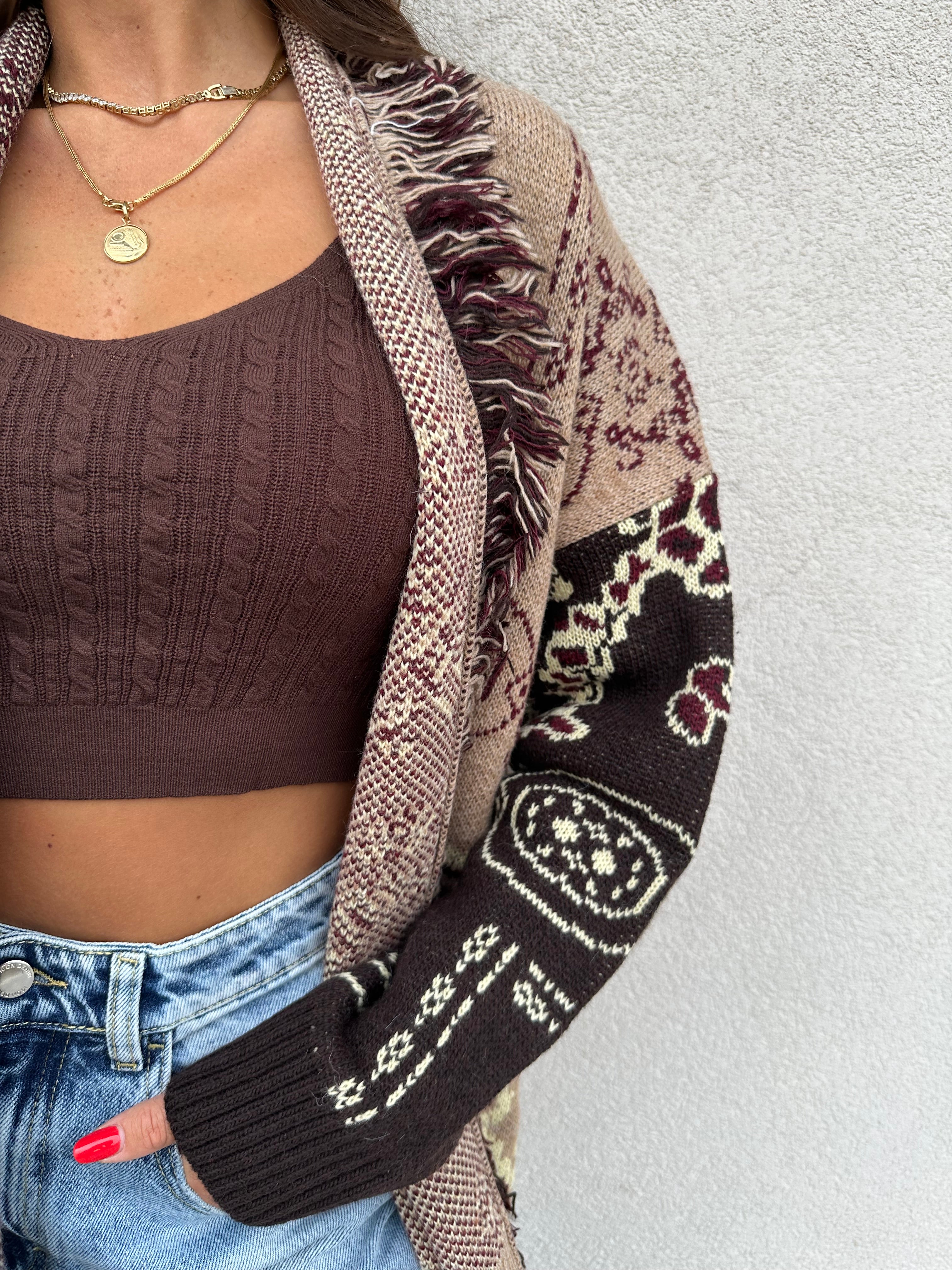 Cardigan bandana CARAMEL/MORO - KONTATTO