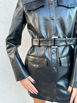 Giacca lunga ecopelle NERA - PATRIZIA PEPE