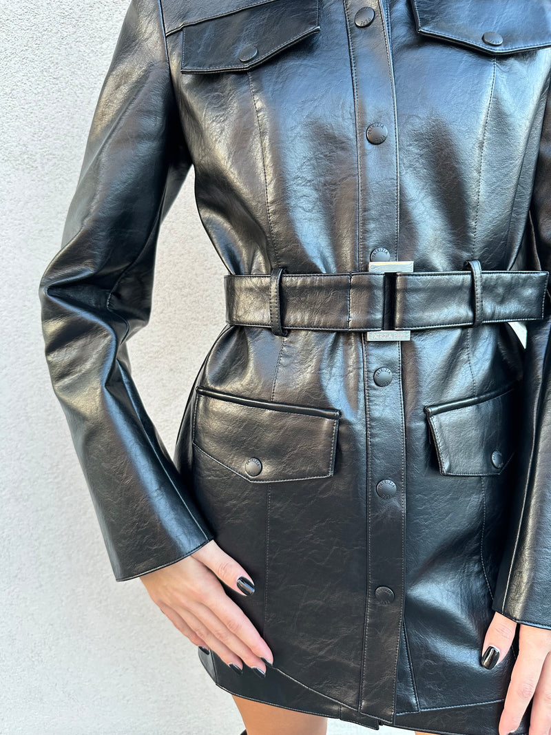 Giacca lunga ecopelle NERA - PATRIZIA PEPE