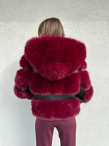 Ecopelliccia cappuccio BORDEAUX - YES LONDON