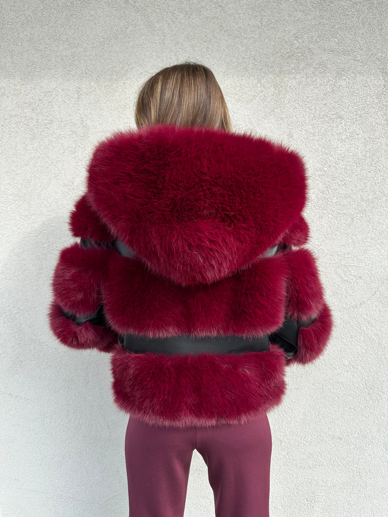 Ecopelliccia cappuccio BORDEAUX - YES LONDON