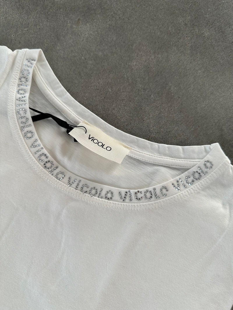 T-shirt girocollo strass BIANCA - VICOLO