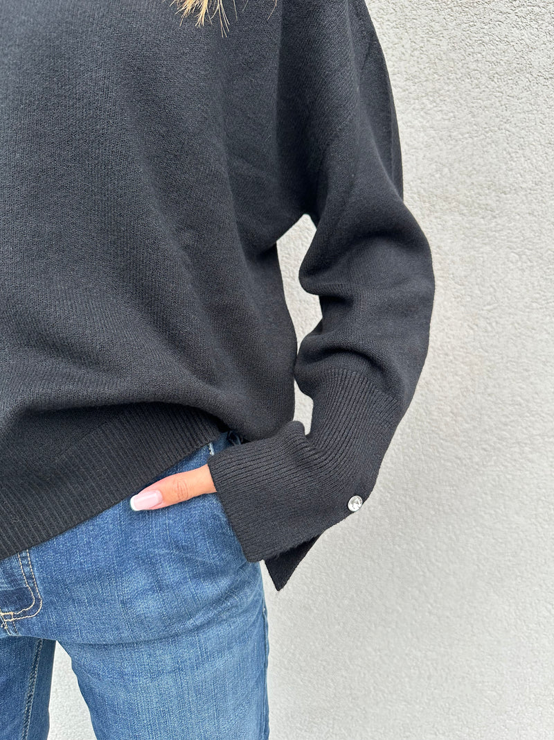 Maglioncino bottone gioiello NERO - VICOLO