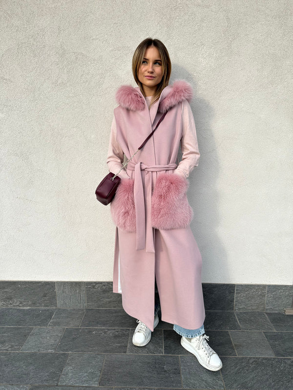 Cappotto gilet con pelliccia ROSA - YES LONDON