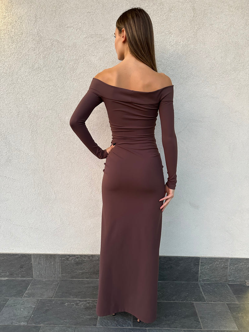 Abito lungo drappeggi CIOCCOLATO - SILENCE LIMITED