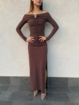 Abito lungo drappeggi CIOCCOLATO - SILENCE LIMITED