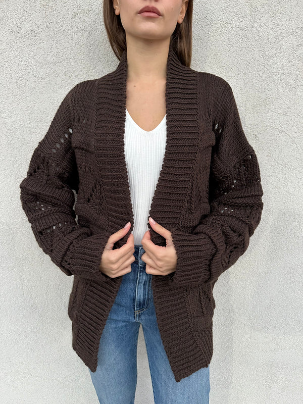 Cardigan traforato CIOCCOLATO - VICOLO