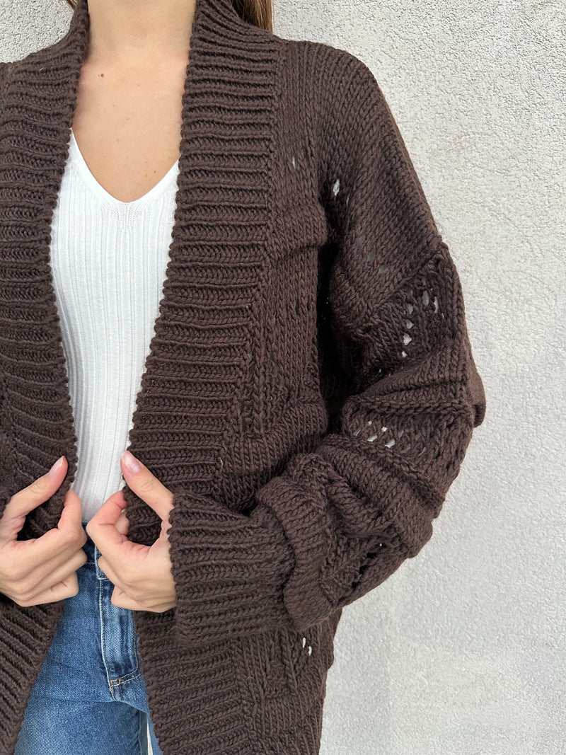 Cardigan traforato CIOCCOLATO - VICOLO
