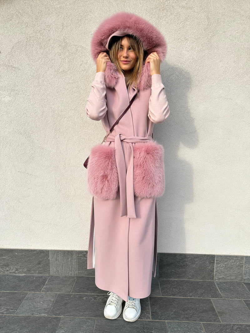 Cappotto gilet con pelliccia ROSA - YES LONDON