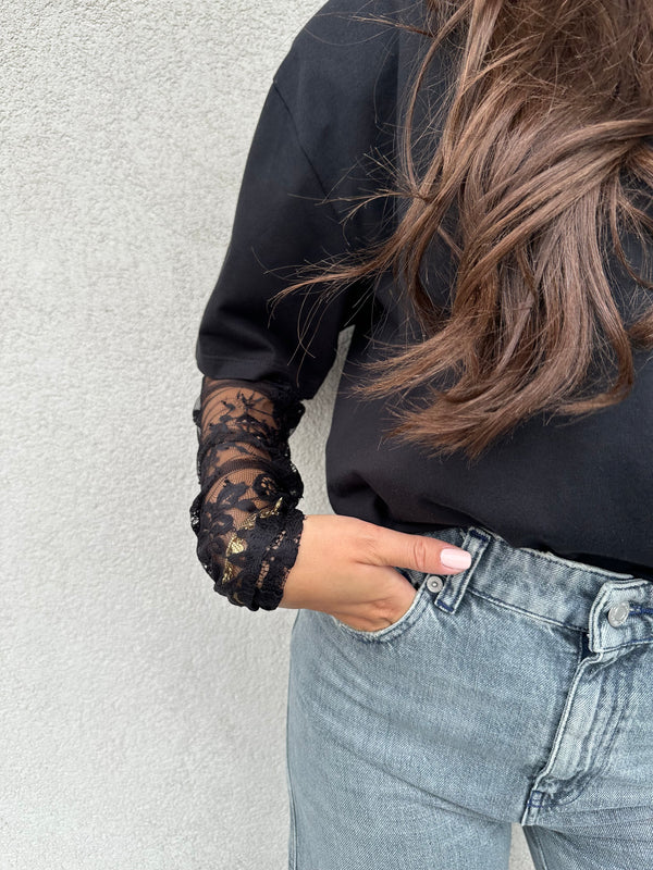 T-shirt maniche pizzo NERA - VICOLO