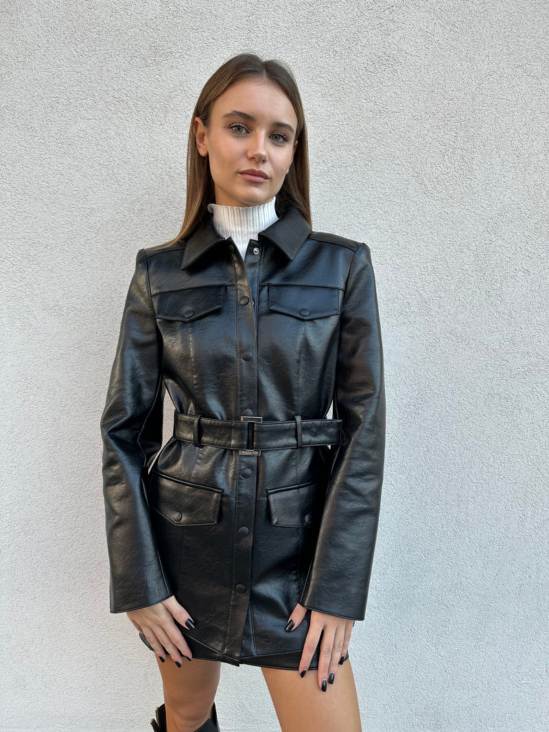 Giacca lunga ecopelle NERA - PATRIZIA PEPE