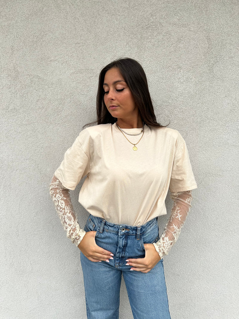 T-shirt maniche pizzo VANIGLIA - VICOLO