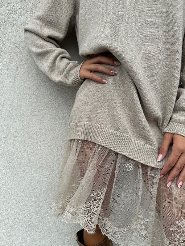 Abito con pizzo BEIGE - VICOLO