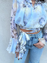 Camicia PEONY fiore azzurro - SILENCE LIMITED