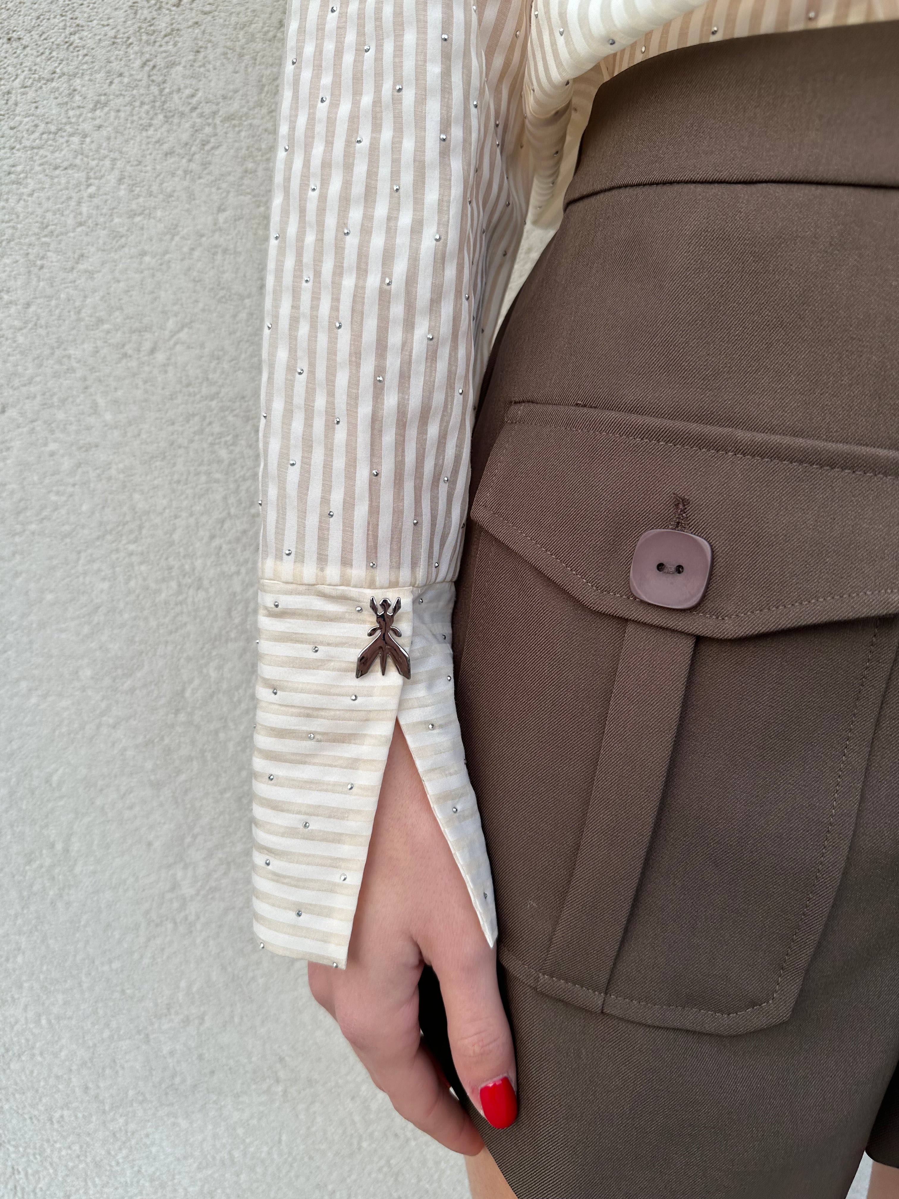 Camicia rigata strass BURRO - PATRIZIA PEPE