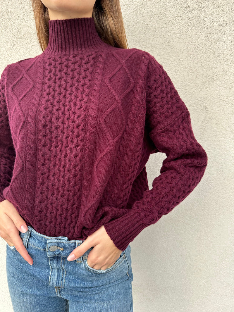 Maglione trecce BORDEAUX - VICOLO