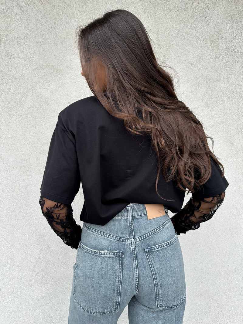 T-shirt maniche pizzo NERA - VICOLO