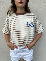 T-shirt righe caffè HELLO - VICOLO