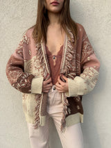 Cardigan geometrico rosa/beige/moro - KONTATTO