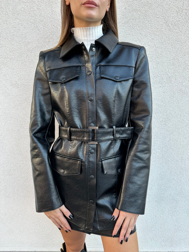 Giacca lunga ecopelle NERA - PATRIZIA PEPE