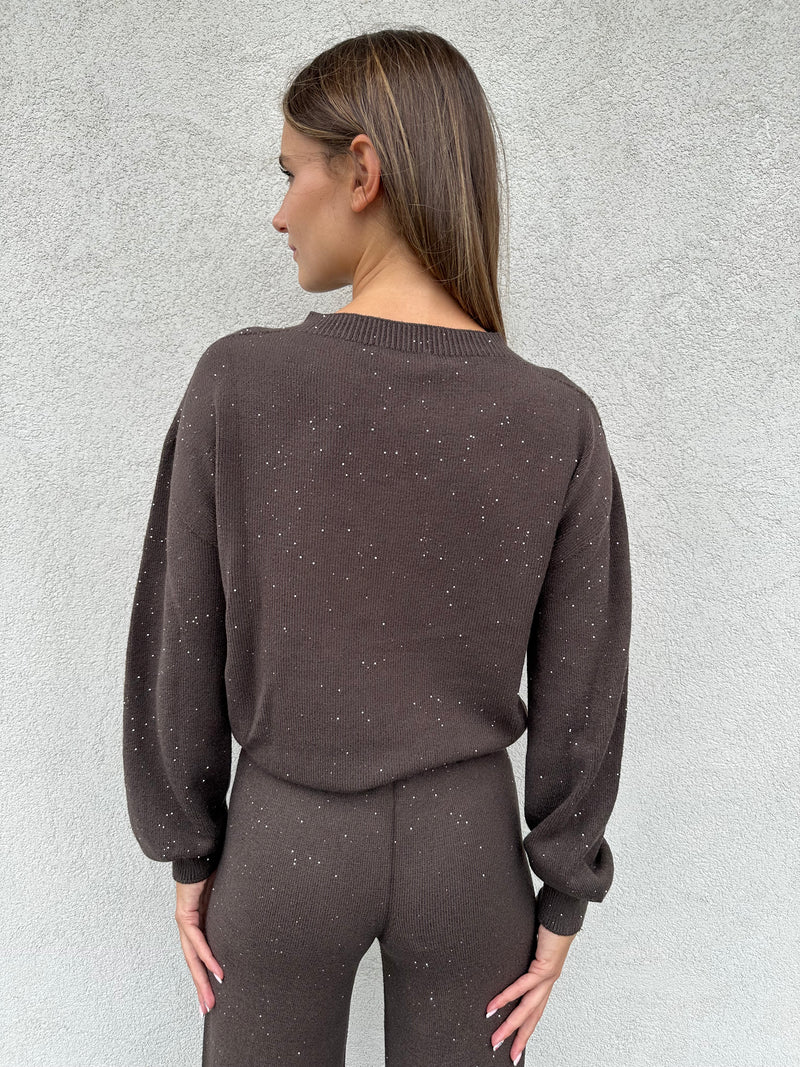 Maglia paillettes CIOCCOLATO - HINNOMINATE