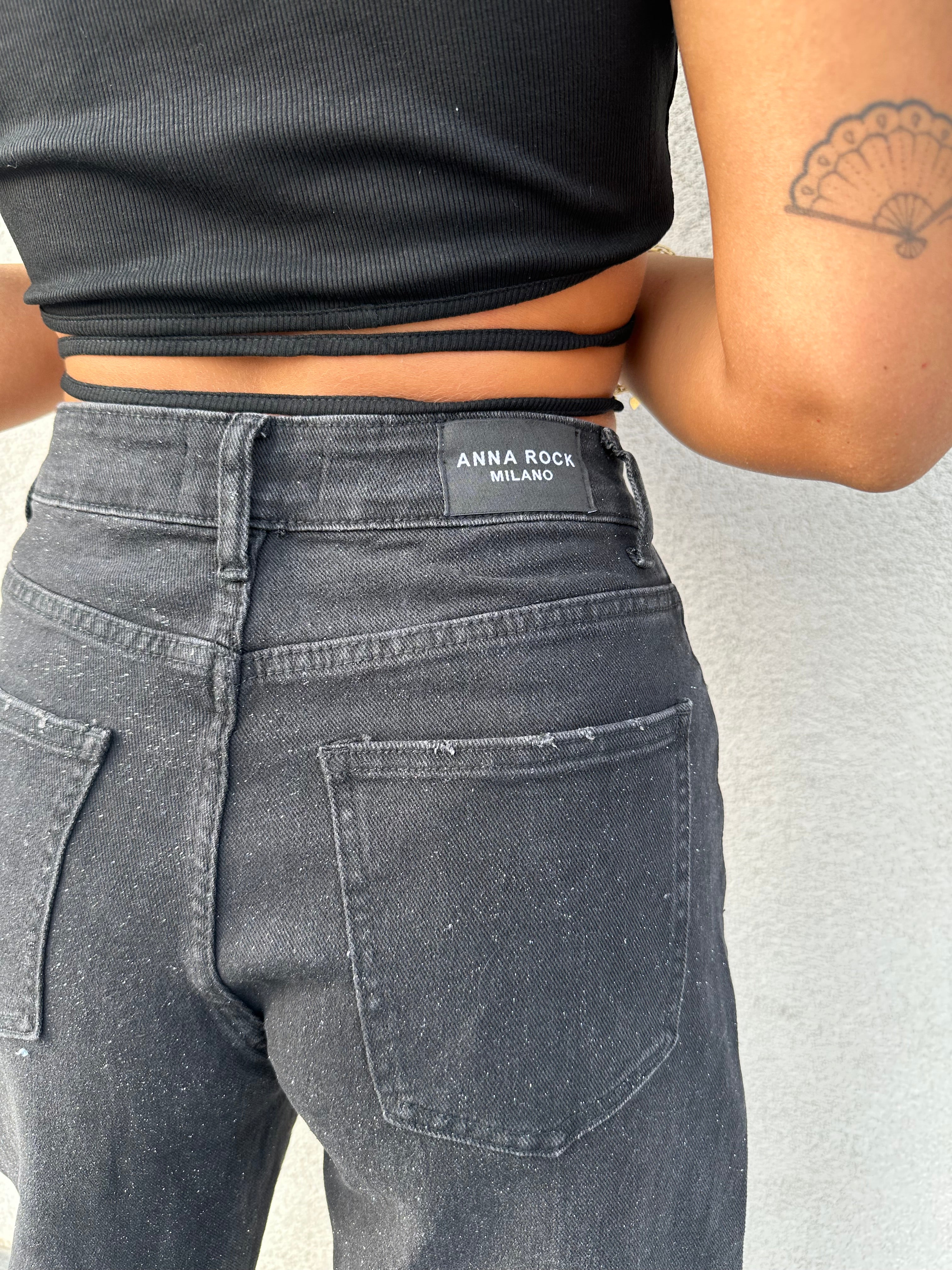 Jeans barrel nero glitter - ANNAROCK