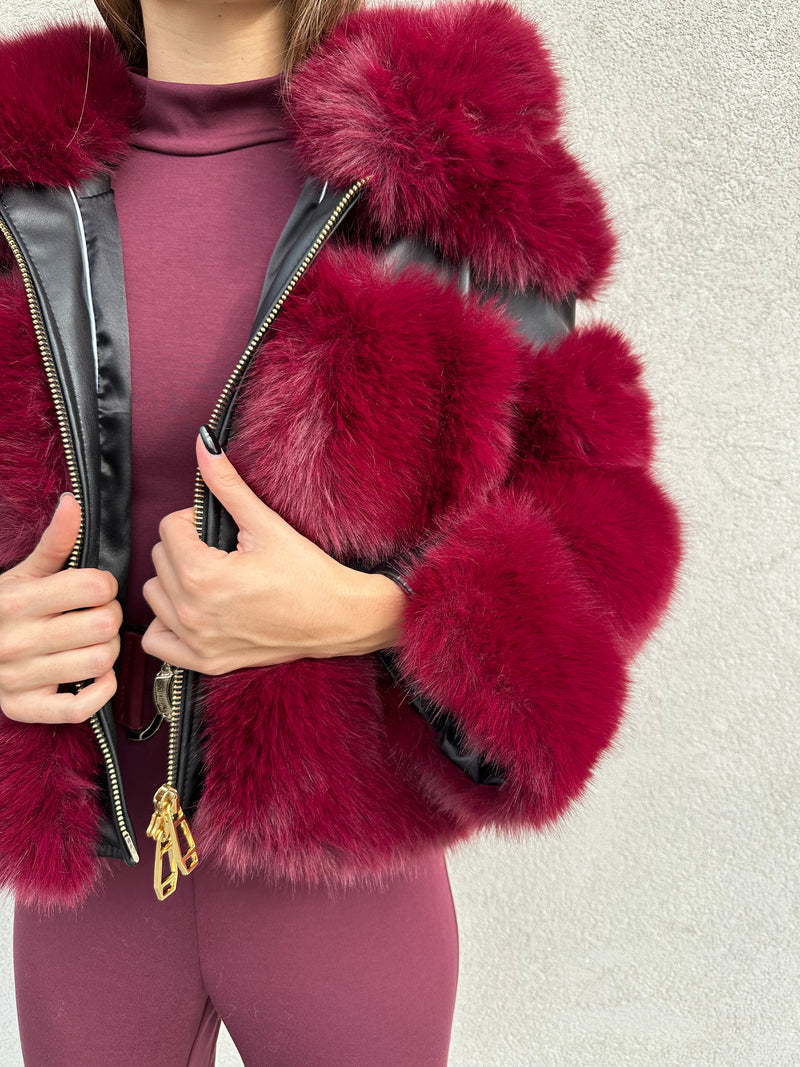 Ecopelliccia cappuccio BORDEAUX - YES LONDON