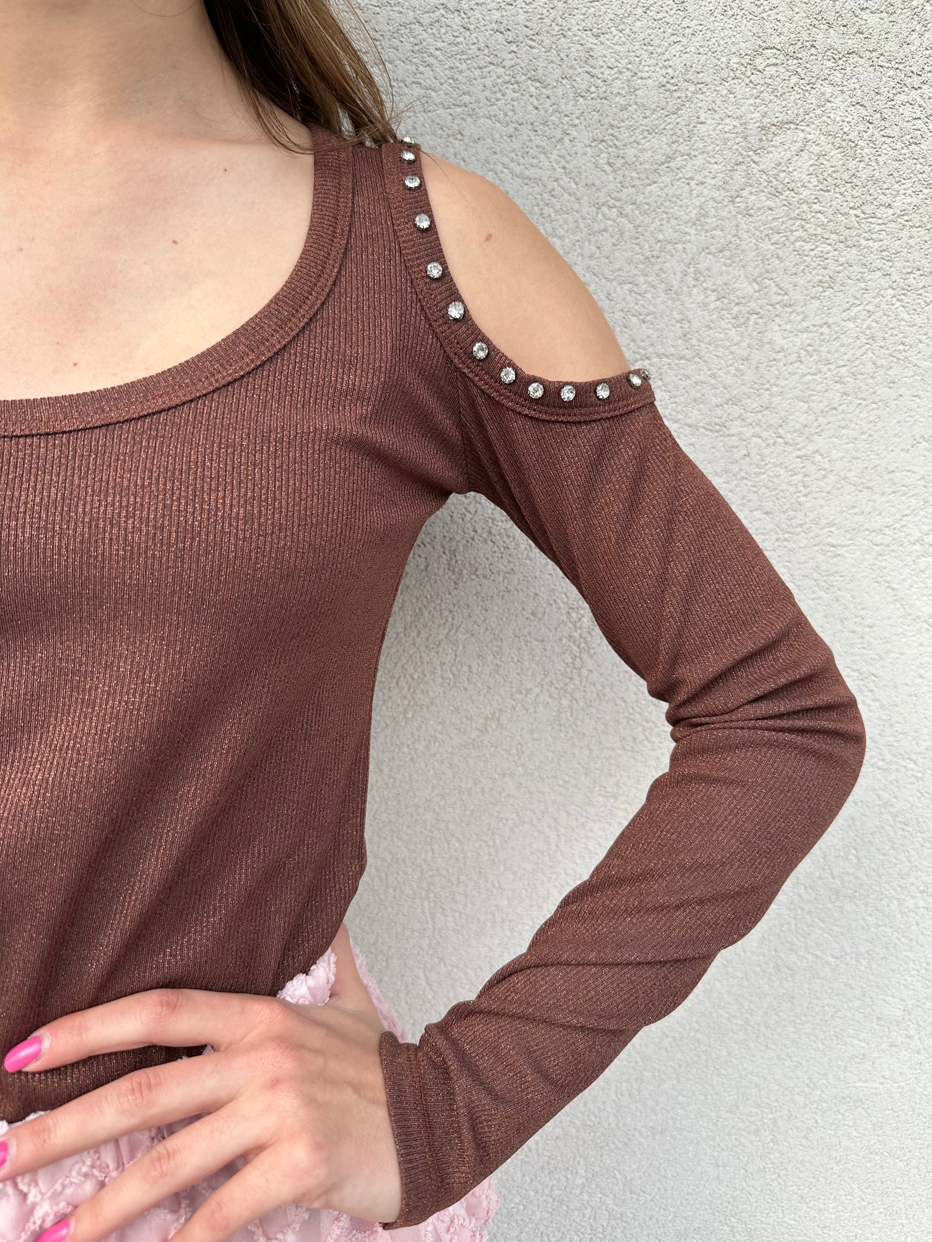 Maglia spalle strass MORO - KONTATTO