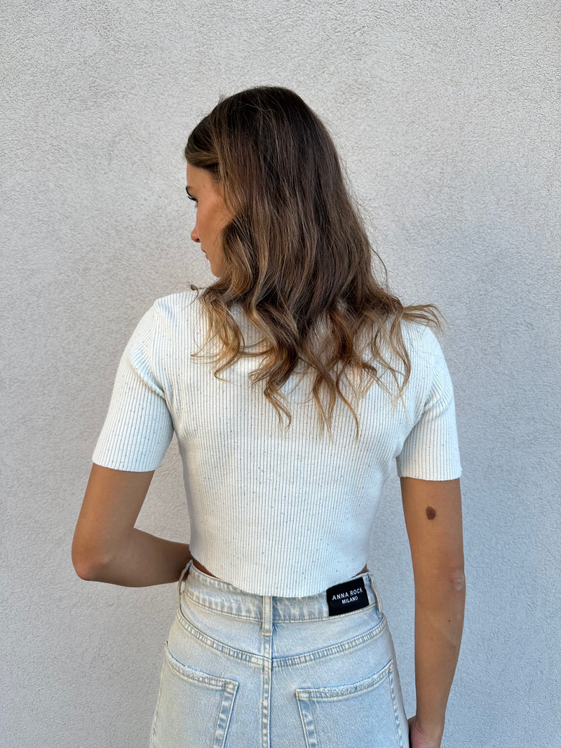 Maglia crop micro paillettes PANNA - HINNOMINATE