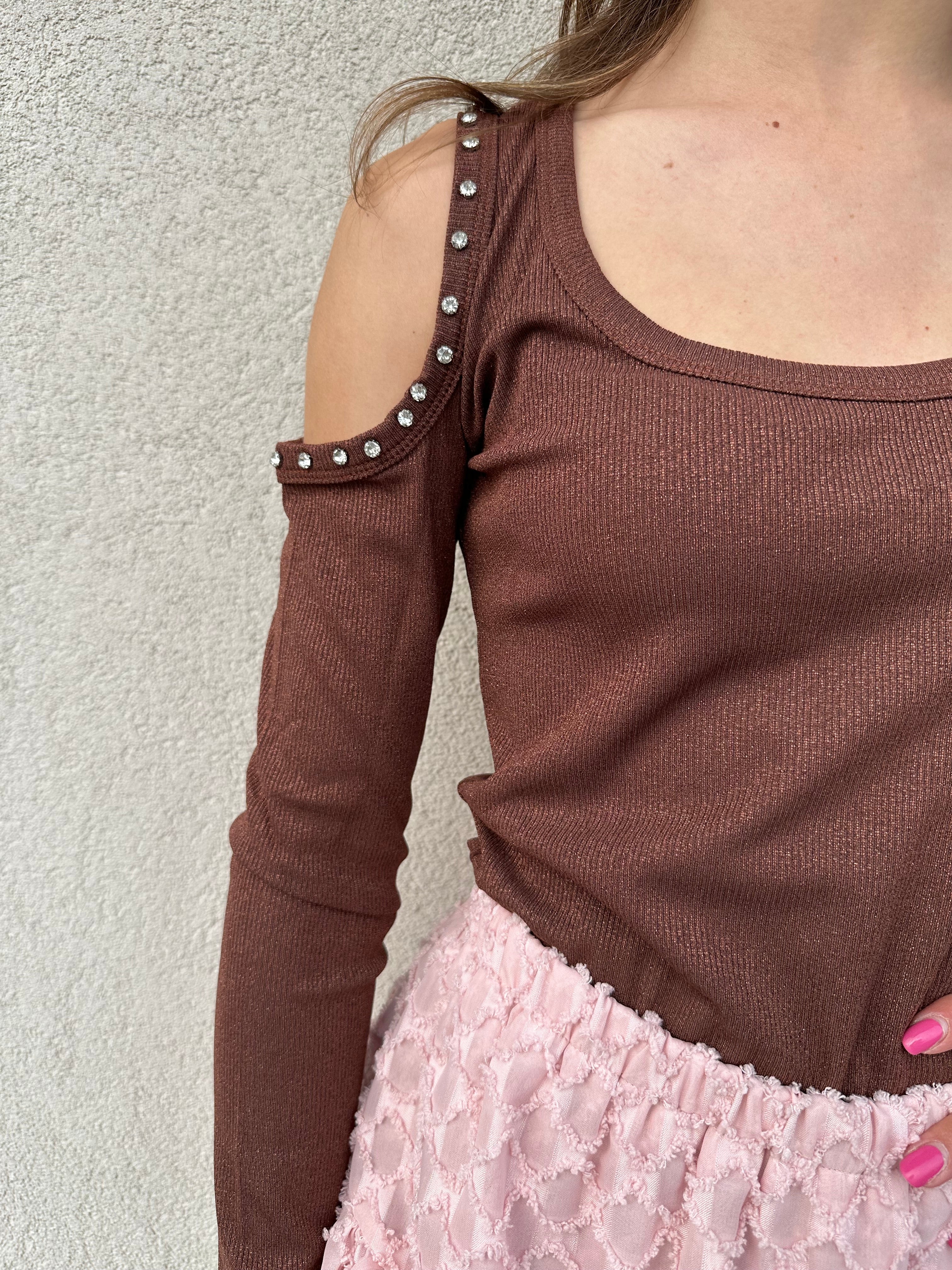 Maglia spalle strass MORO - KONTATTO