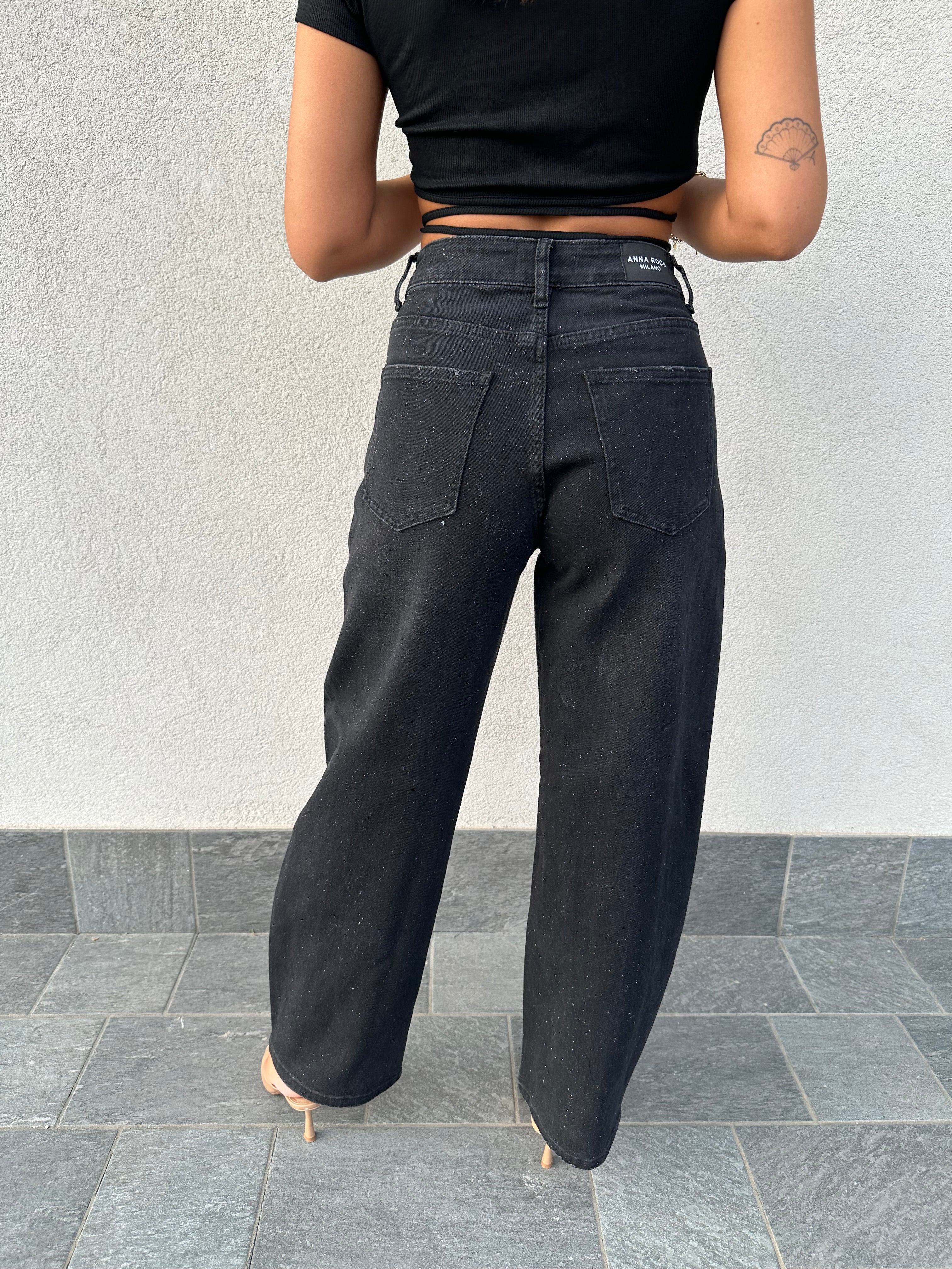 Jeans barrel nero glitter - ANNAROCK