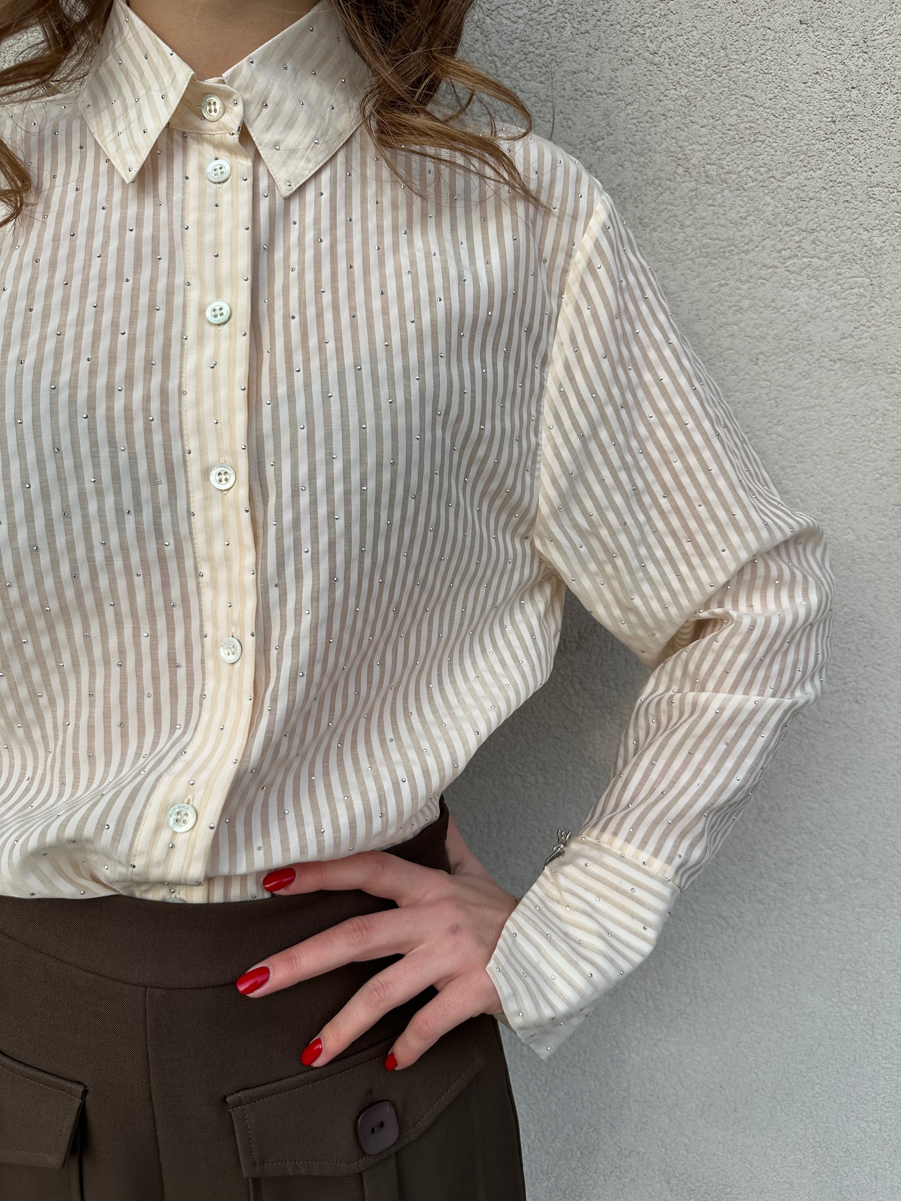 Camicia rigata strass BURRO - PATRIZIA PEPE