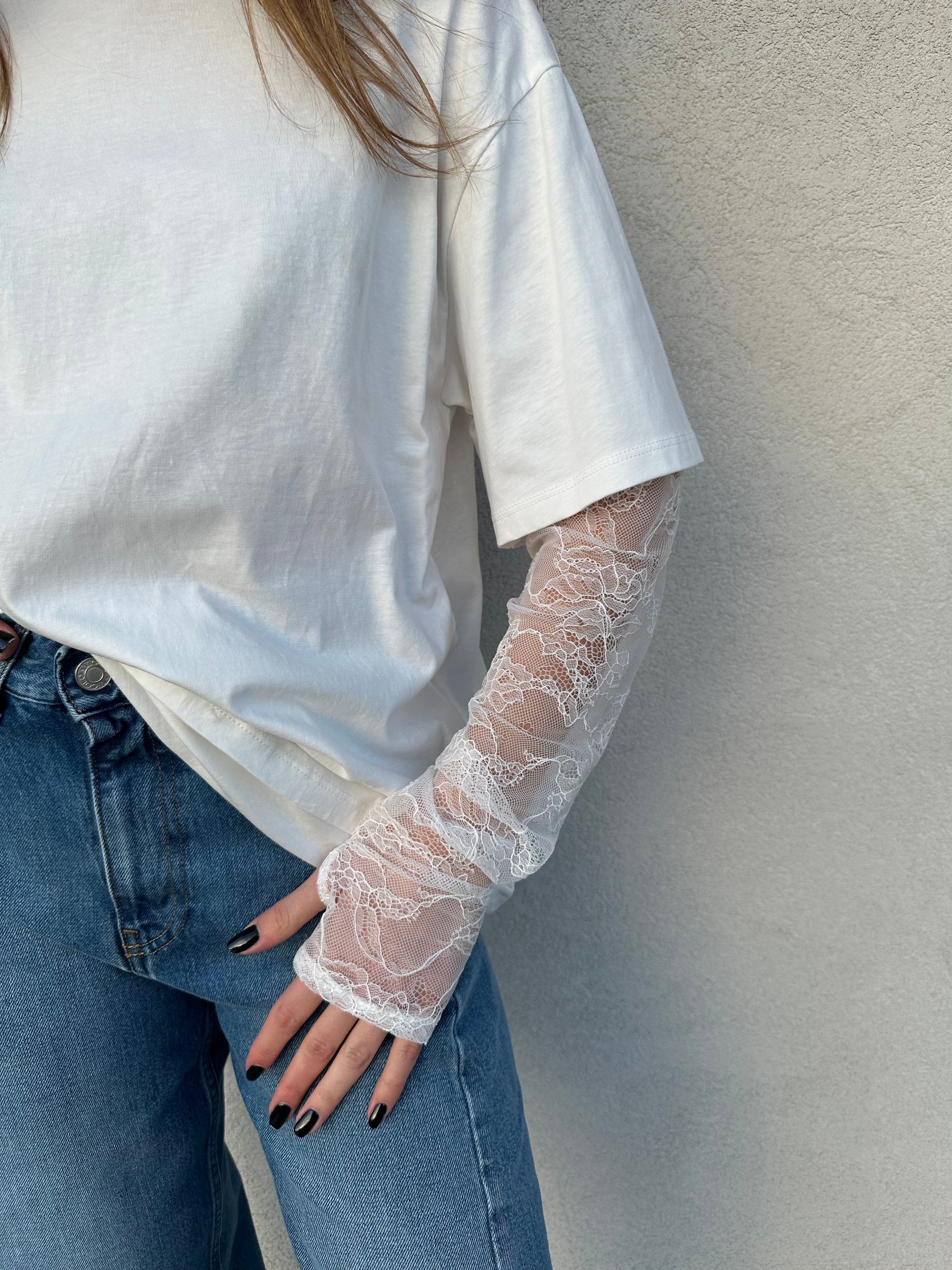 T-shirt maniche pizzo BIANCA- VICOLO
