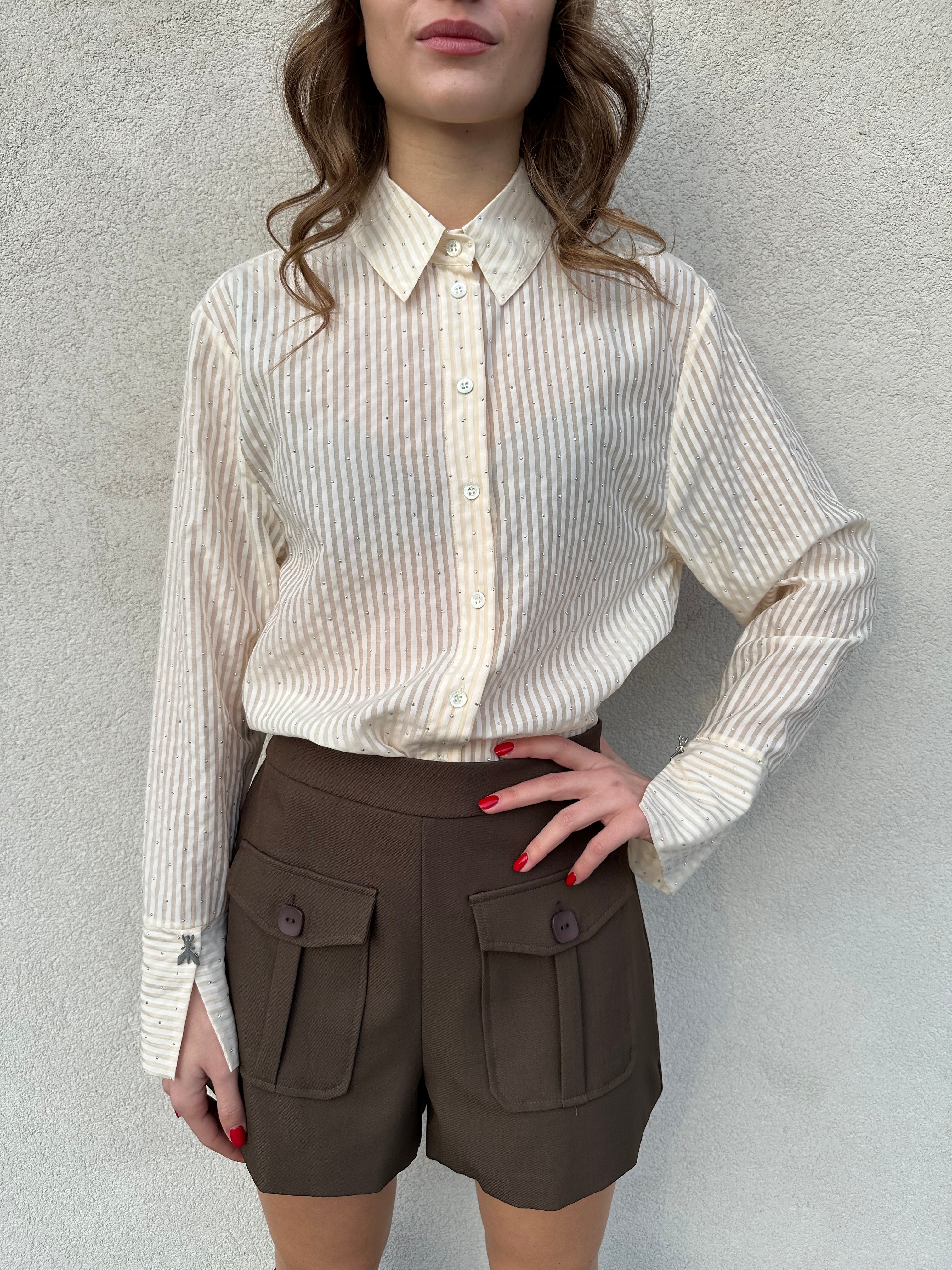 Camicia rigata strass BURRO - PATRIZIA PEPE