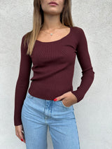 Maglia scollo tondo costine BORDEAUX - VICOLO
