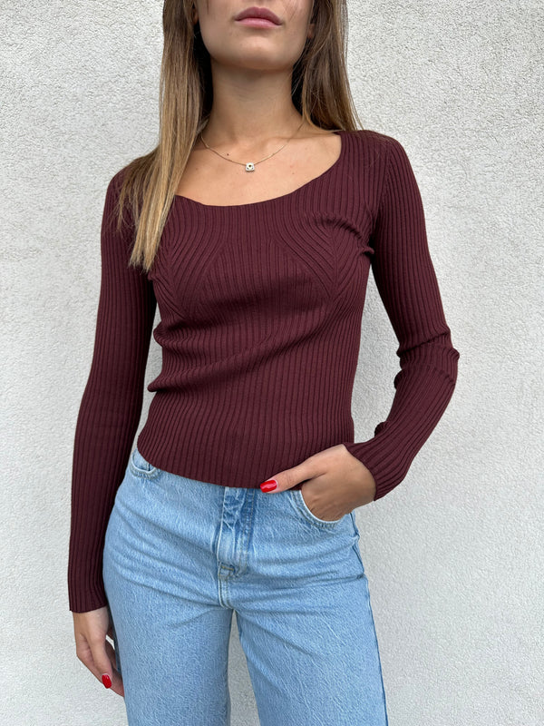 Maglia scollo tondo costine BORDEAUX - VICOLO