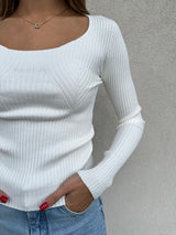 Maglia scollo tondo costine BIANCA - VICOLO