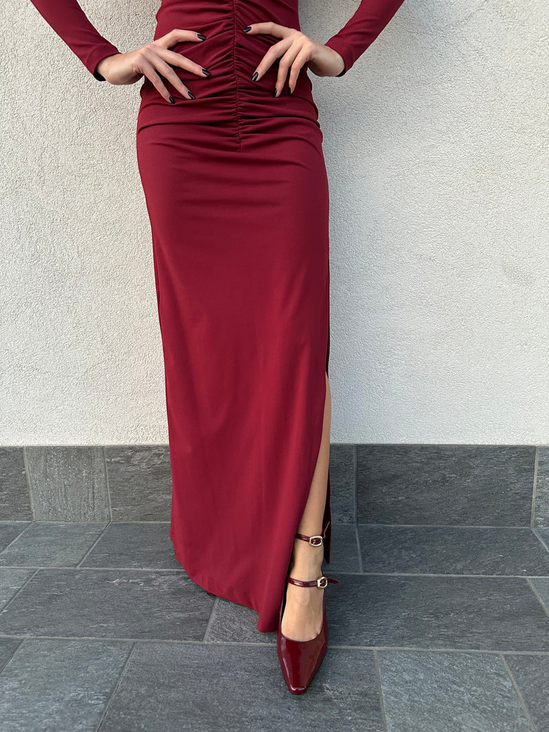 Abito lungo drappeggi BORDEAUX - SILENCE LIMITED