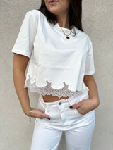 T-shirt crop pizzo BIANCA - PATRIZIA PEPE